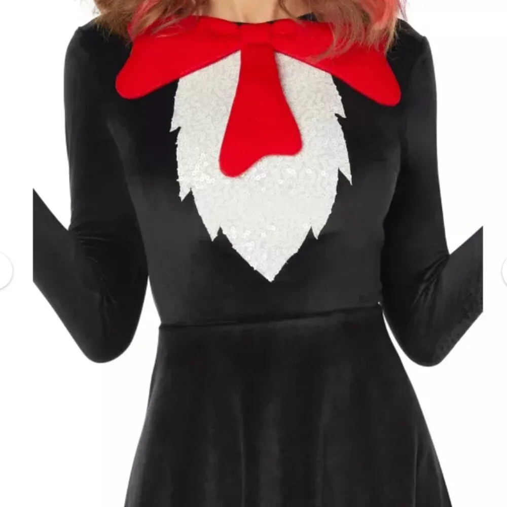 Dr. Seuss Cat In The Hat Costume Womens Dress Velour Black - Size M (8-10) - Picture 2 of 7